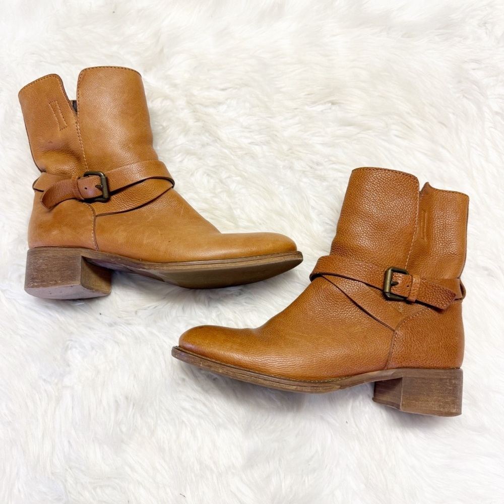 J.Crew Ryder Leather Ankle Boots Tan Buckle Harness Booties Size 6.5